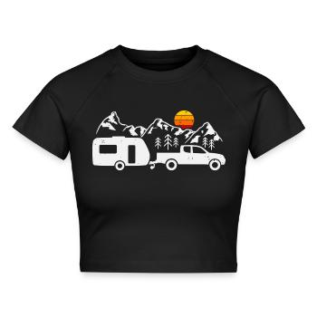 Camping Wohnwagen Camper Campingurlaub - Cropped Frauen Organic T-Shirt - Schwarz - Vorne - AI Model Female 172 light (172cm)