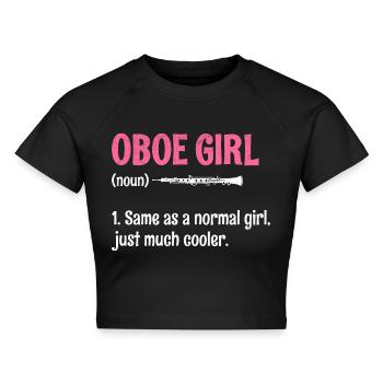 Oboe Girl Oboe Basoonist Marching Band Instrument - Cropped Frauen Organic T-Shirt - Schwarz - Vorne - AI Model Female 172 light (172cm)