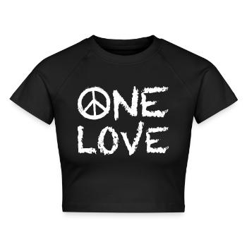 One Love Peace - Cropped Frauen Organic T-Shirt - Schwarz - Vorne - AI Model Female 172 light (172cm)