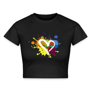 herz,bunt,klecks,farbklecks,bunt - Cropped Frauen Organic T-Shirt - Schwarz - Vorne - AI Model Female 172 light (172cm)