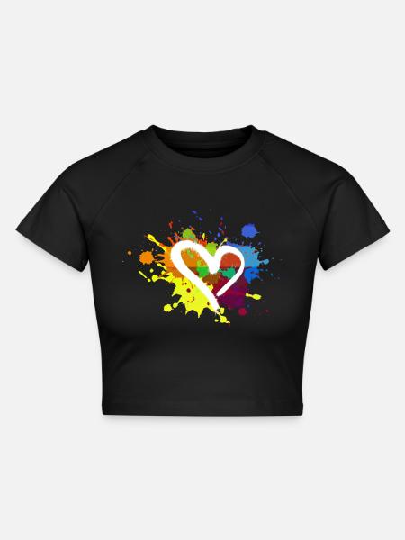 herz,bunt,klecks,farbklecks,bunt - Cropped Frauen Organic T-Shirt - Schwarz