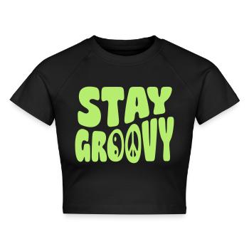 Stay Groovy - Cropped Frauen Organic T-Shirt - Schwarz - Vorne - AI Model Female 172 light (172cm)