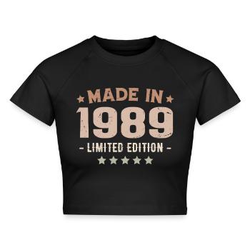 Hergestellt im Jahr 1989 Jubiläumsgeschenk 1989 Jahrgang 1989 - Cropped Frauen Organic T-Shirt - Schwarz - Vorne - AI Model Female 172 light (172cm)