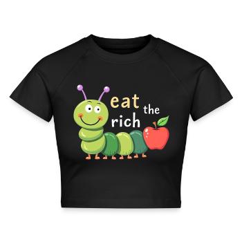 Eat The Rich - Hungry Caterpillar - Cropped Frauen Organic T-Shirt - Schwarz - Vorne - AI Model Female 172 light (172cm)