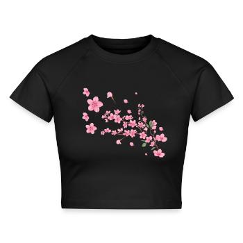 sakura,kirschblüte,blüten,kirschblüte - Cropped Frauen Organic T-Shirt - Schwarz - Vorne - AI Model Female 172 light (172cm)
