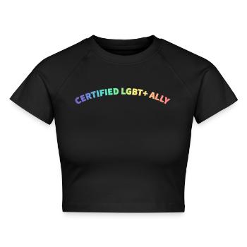 ZERTIFIZIERTER LGBT+ VERBÜNDETER - Cropped Frauen Organic T-Shirt - Schwarz - Vorne - AI Model Female 172 light (172cm)