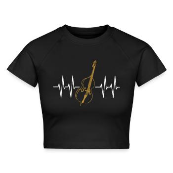 Herzlinie mit Kontrabass Kontrabassist Orchester - Cropped Frauen Organic T-Shirt - Schwarz - Vorne - AI Model Female 172 light (172cm)