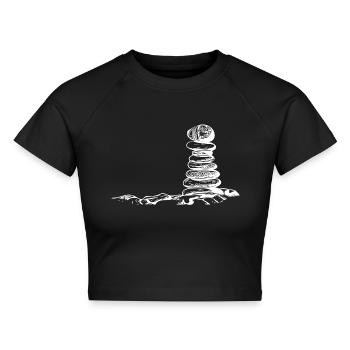 Meditation Yoga Steine in perfekter Balance - Cropped Frauen Organic T-Shirt - Schwarz - Vorne - AI Model Female 172 light (172cm)