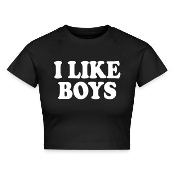 I like boys - Cropped Frauen Organic T-Shirt - Schwarz - Vorne - AI Model Female 172 light (172cm)