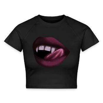 sexy Halloween Vampire Lips - Cropped Frauen Organic T-Shirt - Schwarz - Vorne - AI Model Female 172 light (172cm)