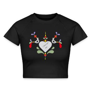 Ungarische Volkskunst als Druck in Pastellfarben - Cropped Frauen Organic T-Shirt - Schwarz - Vorne - AI Model Female 172 light (172cm)