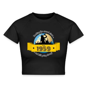 66. Geburtstag Rocking the crowd since 08/1959 - Cropped Frauen Organic T-Shirt - Schwarz - Vorne - AI Model Female 172 light (172cm)