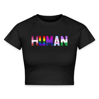 Humanrights Regenbogen LGBTQ CSD Gender Geschenk - Cropped Frauen Organic T-Shirt - Schwarz - Vorne - AI Model Female 172 light (172cm)