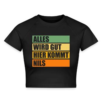 Nils - Cropped Frauen Organic T-Shirt - Schwarz - Vorne - AI Model Female 172 light (172cm)