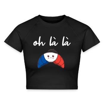 Frankreich Croissant oh là là Geschenkidee süß - Cropped Frauen Organic T-Shirt - Schwarz - Vorne - AI Model Female 172 light (172cm)