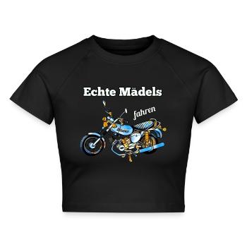 Echte Mädels fahren Simson Moped Nostalgie - Cropped Frauen Organic T-Shirt - Schwarz - Vorne - AI Model Female 172 light (172cm)