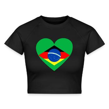 BRASILIEN DEUTSCHLAND Kombination Flaggenherz - Cropped Frauen Organic T-Shirt - Schwarz - Vorne - AI Model Female 172 light (172cm)