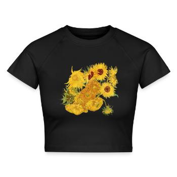 Vincent van Gogh Sonnenblumen Sweater Gogh Shirt - Cropped Frauen Organic T-Shirt - Schwarz - Vorne - AI Model Female 172 light (172cm)