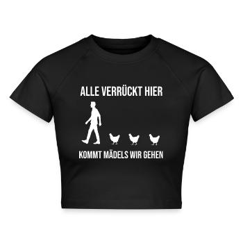 Alle verrückt hier Hühner Hühnerstall Bauernhof - Cropped Frauen Organic T-Shirt - Schwarz - Vorne - AI Model Female 172 light (172cm)
