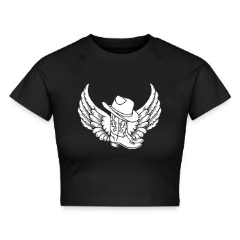 Cowboystiefel mit Hut und Flügel - Cropped Frauen Organic T-Shirt - Schwarz - Vorne - AI Model Female 172 light (172cm)