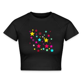 Sterne,stern, bunte Sterne - Cropped Frauen Organic T-Shirt - Schwarz - Vorne - AI Model Female 172 light (172cm)