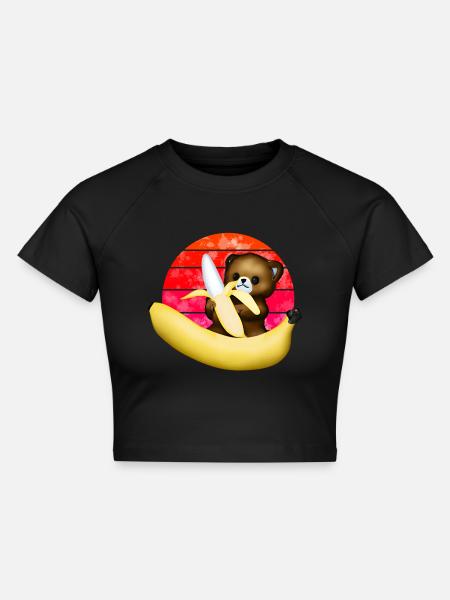 Der Bär und die Riesenbanane - Cropped Frauen Organic T-Shirt - Schwarz