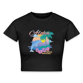 Tropical Adventures - Aloha - Cropped Frauen Organic T-Shirt - Schwarz - Vorne - AI Model Female 172 light (172cm)