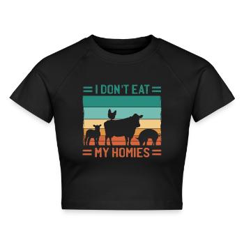 I don't eat my Homies! Vegan Veganismus Kein Fleis - Cropped Frauen Organic T-Shirt - Schwarz - Vorne - AI Model Female 172 light (172cm)