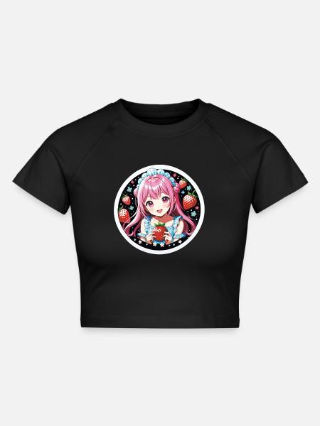 Kawaii Erdbeer Girl - Cropped Frauen Organic T-Shirt - Schwarz