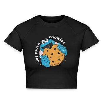 Sesamstraße Krümelmonster Eat More Cookies - Cropped Frauen Organic T-Shirt - Schwarz - Vorne - AI Model Female 172 light (172cm)