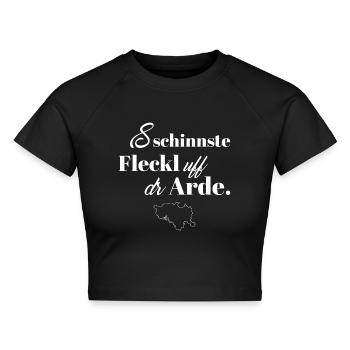 S schinnste Fleckl - Oberlausitz Shirt - Cropped Frauen Organic T-Shirt - Schwarz - Vorne - AI Model Female 172 light (172cm)
