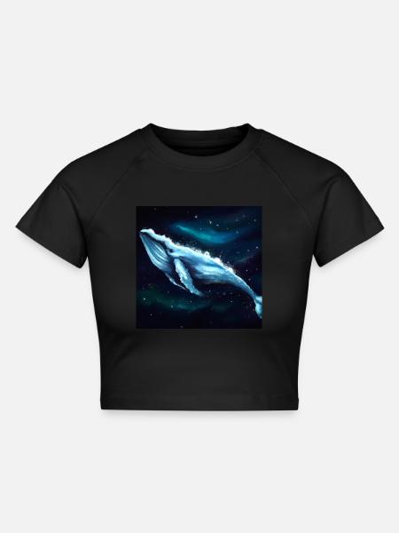 Wal schwebt im Weltraum - Cropped Frauen Organic T-Shirt - Schwarz