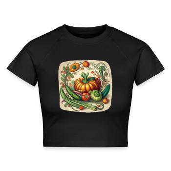 Jugendstil-Gemüsezusammensetzung - Cropped Frauen Organic T-Shirt - Schwarz - Vorne - AI Model Female 172 light (172cm)