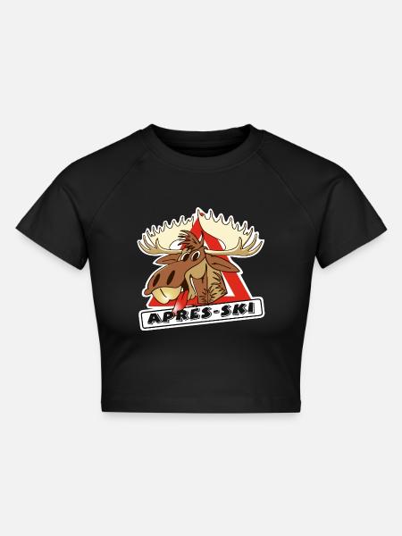 Elch Apres Ski - Cropped Frauen Organic T-Shirt - Schwarz