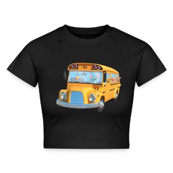 Bus gelbe Tiere Schule - Cropped Frauen Organic T-Shirt - Schwarz - Vorne - AI Model Female 172 light (172cm)