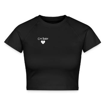 Cry Baby Shirt - Cropped Frauen Organic T-Shirt - Schwarz - Vorne - AI Model Female 172 light (172cm)