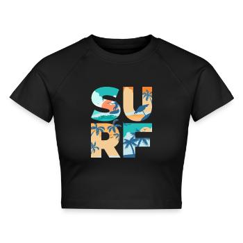 SURF Sommer Strand Wellen Surfbrett - Geschenkidee - Cropped Frauen Organic T-Shirt - Schwarz - Vorne - AI Model Female 172 light (172cm)