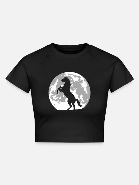Pferd Vollmond - Cropped Frauen Organic T-Shirt - Schwarz