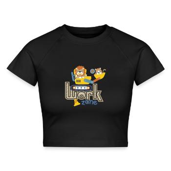 Baustelle Löwe - Cropped Frauen Organic T-Shirt - Schwarz - Vorne - AI Model Female 172 light (172cm)