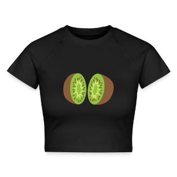 Kiwi spaltet 2 Stück Kiwi-Frucht - Cropped Frauen Organic T-Shirt - Schwarz - Vorne - AI Model Female 172 light (172cm)
