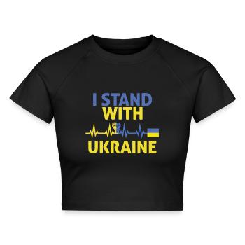 Ich unterstütze ukraine heartbeat ukraine - Cropped Frauen Organic T-Shirt - Schwarz - Vorne - AI Model Female 172 light (172cm)