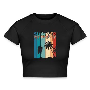 Summer Sommer Palmen Surfen Retro Vintage - Cropped Frauen Organic T-Shirt - Schwarz - Vorne - AI Model Female 172 light (172cm)