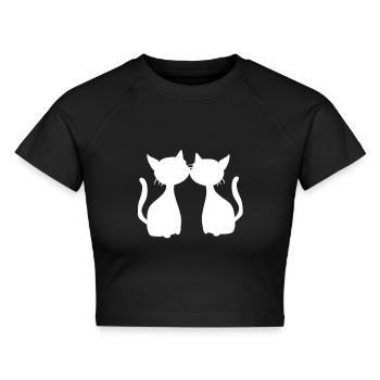 zwei Katzen Symbol Freunde Katze - Cropped Frauen Organic T-Shirt - Schwarz - Vorne - AI Model Female 172 light (172cm)