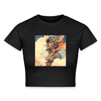Das Auftauchen aus den Wolken. - Cropped Frauen Organic T-Shirt - Schwarz - Vorne - AI Model Female 172 light (172cm)