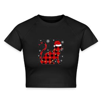 Christmas Cat T-Shirt - Cropped Frauen Organic T-Shirt - Schwarz - Vorne - AI Model Female 172 light (172cm)