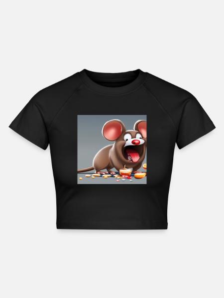 hungry mouse - Cropped Frauen Organic T-Shirt - Schwarz