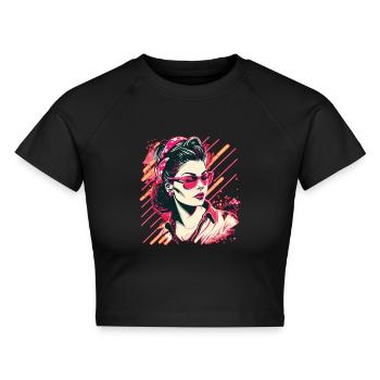 Rockabilly Woman - Cropped Frauen Organic T-Shirt - Schwarz - Vorne - AI Model Female 172 light (172cm)