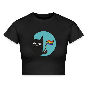 Schwartze Pride Katze - Cropped Frauen Organic T-Shirt - Schwarz - Vorne - AI Model Female 172 light (172cm)