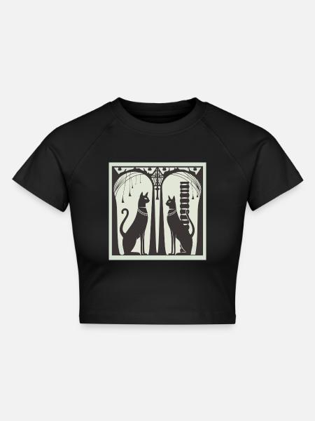 Ägyptische Katzen - Cropped Frauen Organic T-Shirt - Schwarz