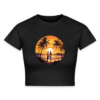 Strand Sonnenuntergang - Cropped Frauen Organic T-Shirt - Schwarz - Vorne - AI Model Female 172 light (172cm)